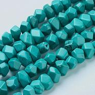 Natural Magnesite Beads Strands, Dyed, Faceted, Nuggets, Dark Turquoise, 11~12x7~8mm, Hole: 1mm, about 50pcs/strand, 15.7 inch(TURQ-K003-26)