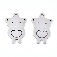 201 Stainless Steel Pendants, Laser Cut, Bear, Stainless Steel Color, 21.5x14x0.9mm, Hole: 1.8mm(STAS-S081-041)