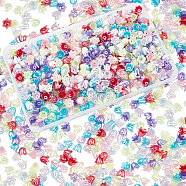 PandaHall Elite Spray Paint ABS Plastic Imitation Pearl Beads, Flower, Mixed Color, 10x11x8.5mm, Hole: 1.4mm, 500pcs/box(KY-PH0001-70)