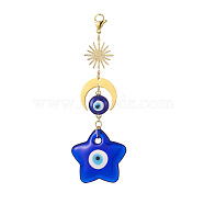 Handmade Evil Eye Lampwork Pendant Decorations, Sun and Moon Charm Decoration, Star Pattern, 131mm, Pendant: 113x43x7mm(HJEW-JM00912-01)
