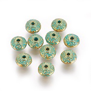 Alloy Beads, Bumpy, Rondelle, Golden & Green Patina, 7x4.5mm, Hole: 1.4mm(PALLOY-L214-56GGP)