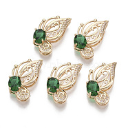 Glass Pendants, with Brass Micro Pave Cubic Zirconia Findings, Faceted, Butterfly, Light Gold, Green, 23x12.5x5.5mm, Hole: 1.5mm(GLAA-T021-19A)
