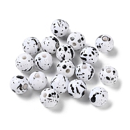 Printed Opaque Acrylic Round Beads, White, 10x9mm, Hole: 2.2mm, about 961pcs/500g(ACRP-P001-01B-01)