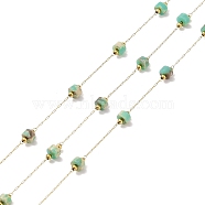 Ion Plating(IP) 304 Stainless Steel Link Chains, Natural Regalite/Imperial Jasper/Sea Sediment Jasper Beads & Spool, Soldered, Real 18K Gold Plated, 8x4mm, about 32.81 Feet(10m)/Roll(CHS-A010-03G-12)