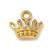 Ion Plating(IP) 304 Stainless Steel Charms, Crown Charm, Real 18K Gold Plated, 13x14x3mm, Hole: 2.4mm(STAS-N103-98G)