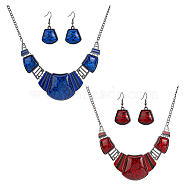 2 Set 2 Colors Resin Trapezoid Dangle Earrings with Iron Pins & Pendant Necklace, Gunmetal Plated Alloy Jewelry Set for Women, Mixed Color, 490mm, 40x20.5mm, 1 Set/color(SJEW-FI0001-28)