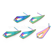 Rainbow Color 304 Stainless Steel Stud Earring Findings, with Hole, Teardrop, 28x11mm, Hole: 1.6mm, Pin: 0.7mm(STAS-N098-016)