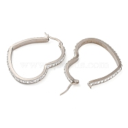 304 Stainless Steel Heart Hoop Earrings, with Polymer Clay and Rhinestone, Stainless Steel Color, 40.5x34x3.5mm, Pin: 0.8mm(EJEW-S242-01P-D)