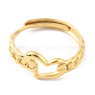304 Stainless Steel Hollow Heart Adjustable Rings, Real 14K Gold Plated, Inner Diameter: 19mm(RJEW-D002-13G)