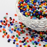 12/0 Grade A Glass Seed Beads, Baking Paint, Round, Mixed Color, 2x1.5mm, Hole: 0.3mm, about 3000pcs/50g(X-SEED-Q009-FJXM)