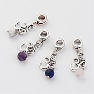 Natural Gemstone European Dangle Charms, with Alloy Om Symbol Pendants, Antique Silver, 34mm, Hole: 5mm(PALLOY-JF00224)