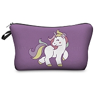 Unicorn Pattern Polyester Waterpoof Makeup Storage Bag, Multi-functional Travel Toilet Bag, Clutch Bag with Zipper for Women, Purple, 22x13.5cm(PW-WG53403-03)