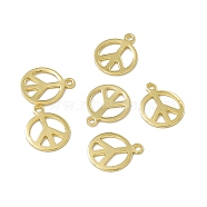 Rack Plating Brass Charms, Long-Lasting Plated, Cadmium Free & Nickel Free & Lead Free, Flat Round with Peace Sign Charm, Real 18K Gold Plated, 10x8x0.5mm, Hole: 1mm(KK-C007-08G)