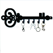 Iron Wall Mounted Hook Hangers, Decorative Organizer Rack with 5 Hooks, for Bag Clothes Key Scarf Hanging Holder, Key Shape, Gunmetal, 10x27cm(AJEW-WH0156-020)