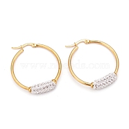 304 Stainless Steel Hoop Earrings, with Polymer Clay Crystal Rhinestone, Ring, Golden, 33.5x6mm, Pin: 0.8x1mm(EJEW-O096-12B-G)