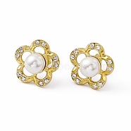 Crystal Rhinestone Flower Stud Earrings with Acrylic Pearl Beaded, Vacuum Plating 304 Stainless Steel Jewelry for Women, Golden, 15x15.5mm, Pin: 0.8mm(EJEW-P212-01G)