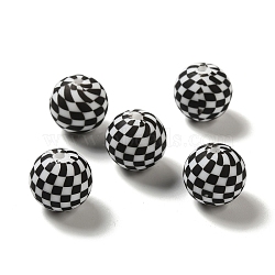 Opaque Silicone Beads, Round with Tartan, White, 15x14.5mm, Hole: 2.3mm(SIL-D010-01B)