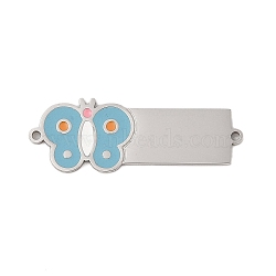 304 Stainless Steel Light Blue Enamel Connector Charms, Stainless Steel Color, Butterfly, 30x10.5x1mm, Hole: 1.2mm(STAS-P377-16P-C)