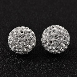 Polymer Clay Rhinestone Beads, Pave Disco Ball Beads, Grade A, Round, Half Drilled, Crystal, PP13(1.9~2mm), 12mm, Hole: 1mm(RB-H258-HD12mm-001)