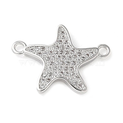 Brass Micro Pave Clear Cubic Zirconia Connector Charms, Starfish, Cadmium Free & Lead Free, Long-Lasting Plated, Rack Plating, Platinum, 16x23x2.5mm, Hole: 1.8mm(KK-C086-14P-01)