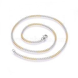 304 Stainless Steel Curb Chain Necklaces, with Lobster Clasps, Golden & Stainless Steel Color, 17.72 inch(45cm)(NJEW-H492-01GP)