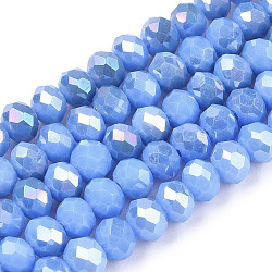 Electroplate Glass Beads Strands, Opaque Solid Color, AB Color Plated, Faceted, Rondelle, Cornflower Blue, 4x3mm, Hole: 0.40mm, about 123~127pcs/strand, 16.5~16.9 inch(42~43cm)(EGLA-A034-P4mm-B28)