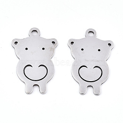 201 Stainless Steel Pendants, Laser Cut, Bear, Stainless Steel Color, 21.5x14x0.9mm, Hole: 1.8mm(STAS-S081-041)