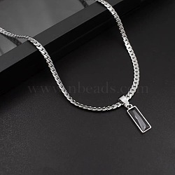 Rectangle 304 Stainless Steel Cubic Zirconia Snake Chain Pendant Necklaces, Black, 16.54 inch(42cm)(FS-WGB1AC9-01)