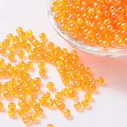 Eco-Friendly Transparent Acrylic Beads, Round, AB Color, Orange, 6mm, Hole: 1.5mm(X-PL733-14)