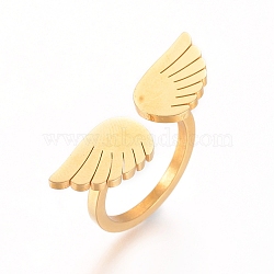 304 Stainless Steel Finger Rings, Cuff Rings, Open Rings, Wing, Golden, Size 7, 17mm(RJEW-L091-13-G-17mm)