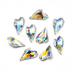 Pointed Back Glass Rhinestone Cabochons, Nail Art Decoration Accessories, AB Color Plated, Faceted, Heart, Clear AB, 15x9x4.5mm, about 500pcs/bag(MRMJ-N027-004)