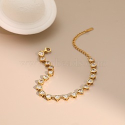 304 Stainless Steel Micro Pave Cubic Zirconia Link Bracelets for Women, Heart, Golden, 6.81 inch(17.3cm)(SA-CBA4051-13G)