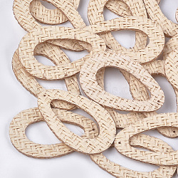 Handmade Straw Woven Pendants, Teardrop, Linen, 48x31.5x2mm, Hole: 1mm(WOVE-S119-13D)