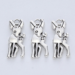 Tibetan Style Alloy Pendants, Cadmium Free & Lead Free, Sika Deer, Antique Silver, 17.5x7x2mm, Hole: 1.6mm(X-TIBE-R316-065AS-RS)