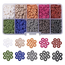1500Pcs 10 Colors Dark Colors Handmade Polymer Clay Beads, Disc/Flat Round, Heishi Beads, Mixed Color, 6x1mm, Hole: 2mm, 150pcs/color(CLAY-YW0001-37B)