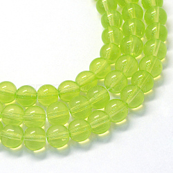 Baking Painted Transparent Glass Round Bead Strands, Yellow Green, 8.5~9mm, Hole: 1.5mm, about 100~105pcs/strand, 31.8 inch(DGLA-Q022-8mm-04)