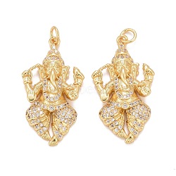 Rack Plating Brass Micro Pave Cubic Zirconia Pendants, with Jump Rings, Cadmium Free & Lead Free & Nickle Free, Elephant, Real 18K Gold Plated, 32x17x7mm, Hole: 3.6mm(KK-I689-16G)