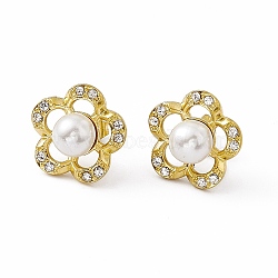 Crystal Rhinestone Flower Stud Earrings with Acrylic Pearl Beaded, Vacuum Plating 304 Stainless Steel Jewelry for Women, Golden, 15x15.5mm, Pin: 0.8mm(EJEW-P212-01G)