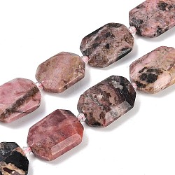 Natural Rhodonite Beads Strands, Faceted, Rectangle, with Seed Beads, 21~22x15~17x7~8mm, Hole: 1mm, about 16~20pcs/strand, 15.35~15.75''(39~40cm)(G-B125-P01-01)