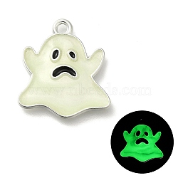 Halloween Theme Luminous  Alloy Enamel Pendants, Glow in the Dark, Platinum, Ghost, 20.5x18.5x2mm, Hole: 1.8mm(X-ENAM-D067-01P-01)