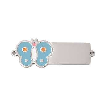 304 Stainless Steel Light Blue Enamel Connector Charms, Stainless Steel Color, Butterfly, 30x10.5x1mm, Hole: 1.2mm