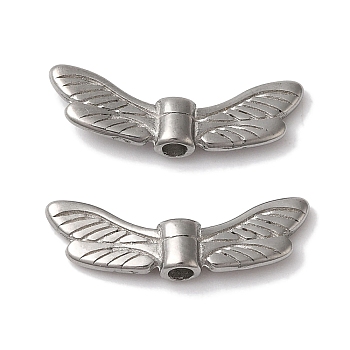 Non-Tarnish 304 Stainless Steel Beads, Wing, Stainless Steel Color, 6x19x3mm, Hole: 1.6mm