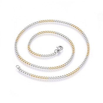 304 Stainless Steel Curb Chain Necklaces, with Lobster Clasps, Golden & Stainless Steel Color, 17.72 inch(45cm)