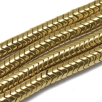 Electroplate Non-magnetic Synthetic Hematite Beads Strands, Twist, Golden Plated, 6x3.5mm, Hole: 1.5mm, about 174pcs/strand, 15.7 inch