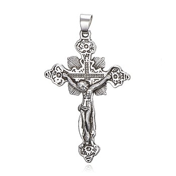 Tibetan Style Alloy Pendants, For Easter, Crucifix Cross, Antique Silver, 48x31x5mm, Hole: 4.5x6mm