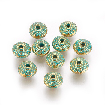 Alloy Beads, Bumpy, Rondelle, Golden & Green Patina, 7x4.5mm, Hole: 1.4mm
