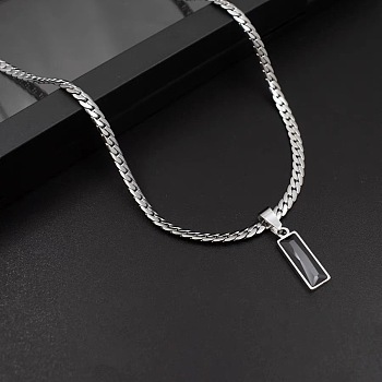 Rectangle 304 Stainless Steel Cubic Zirconia Snake Chain Pendant Necklaces, Black, 16.54 inch(42cm)