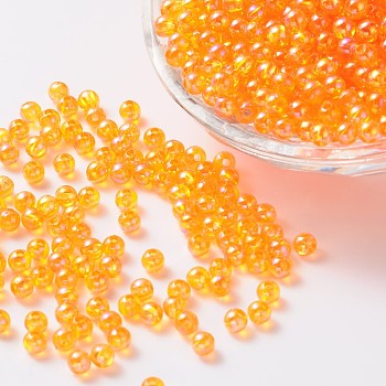 Eco-Friendly Transparent Acrylic Beads, Round, AB Color, Orange, 6mm, Hole: 1.5mm