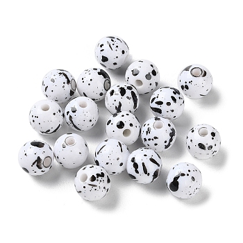 Printed Opaque Acrylic Round Beads, White, 10x9mm, Hole: 2.2mm, about 961pcs/500g