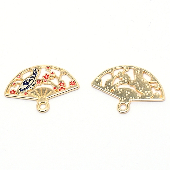 Alloy Enamel Pendants, Jewelry Pendants, Fan, Colorful, Light Gold, 17x24x1mm, Hole: 2mm